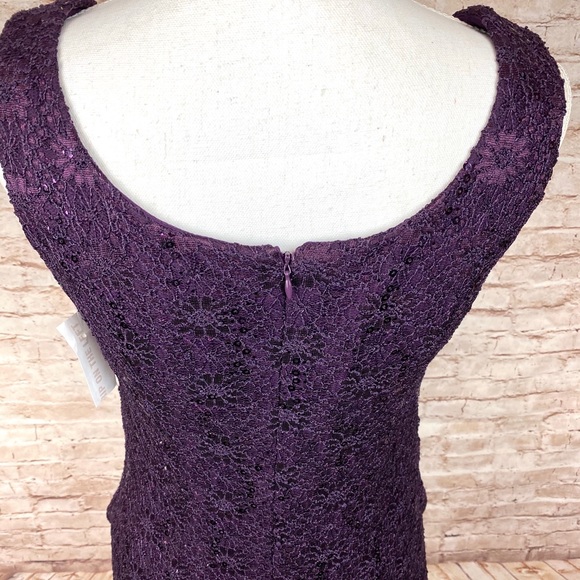 R & M Richards Dress 8 Sleeveless Lacy Sequin Tiered Lined Sheath Purple NWT - Picture 8 of 12